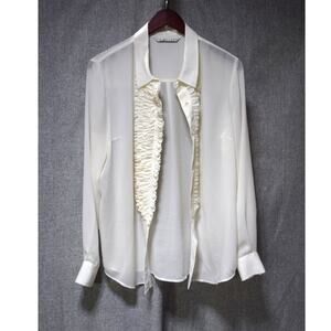Trina Turk Ivory Ruffle Front Button Down Blouse Size S